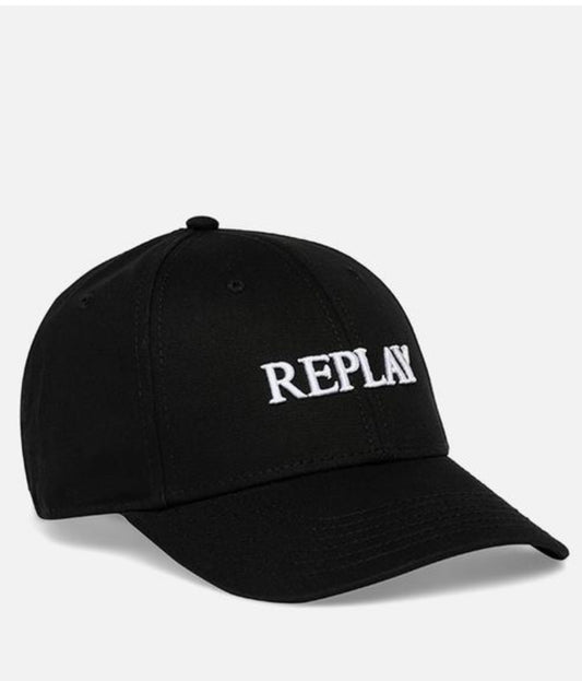 Black baseball cap with Replay logo on a white background